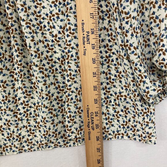 New Max Studio 2X Blue Brown Ditsy Floral Ruffle Cold Shoulder Cottagecore Top - Picture 6 of 10